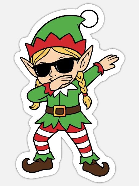 Elf Dab Christmas Chic - Sticker Größe S (10 x 10 cm) - Mattweiß