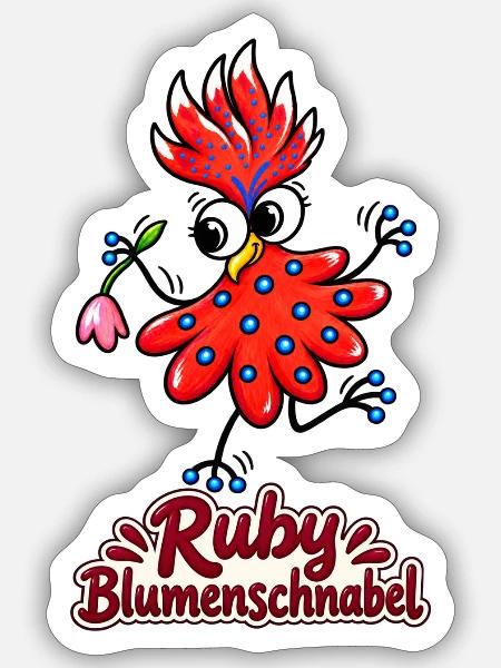 Ruby Blumenschnabel - fröhlicher Blütenvogel - Sticker Größe S (10 x 10 cm) - Mattweiß