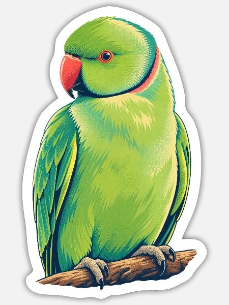 Kölner Halsbandsittich Retro - Sticker Größe S (10 x 10 cm) - Mattweiß