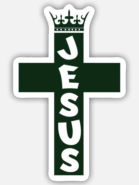 Jesus Kreuz mit Krone Motiv - Sticker Größe S (10 x 10 cm) - Mattweiß