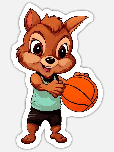 Basketballer Eichhörnchen - Sticker Größe S (10 x 10 cm) - Mattweiß