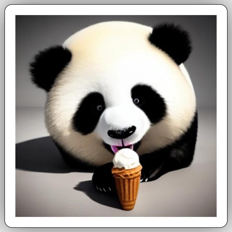 Crème glacée Panda - Sticker taille S (10 x 10 cm) - blanc mat