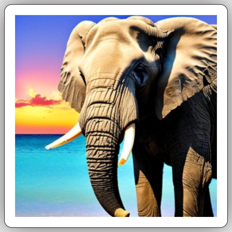 Elephant at sunset - Sticker size S (10 x 10 cm) - white matte