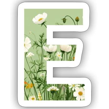 Buchstabe E, Monogramm, Blumenmuster - Sticker Größe S (10 x 10 cm) - Mattweiß - Vorne