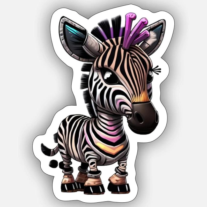 Zebra Roboter - Sticker Größe S (10 x 10 cm) - Mattweiß
