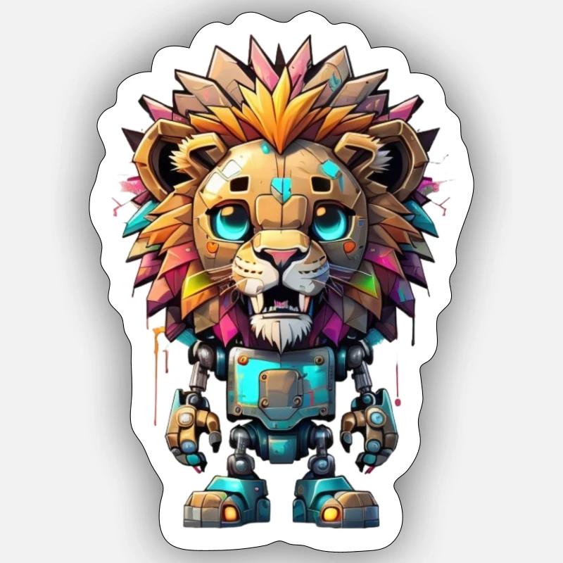 Robot Lion - Sticker taille S (10 x 10 cm) - blanc mat