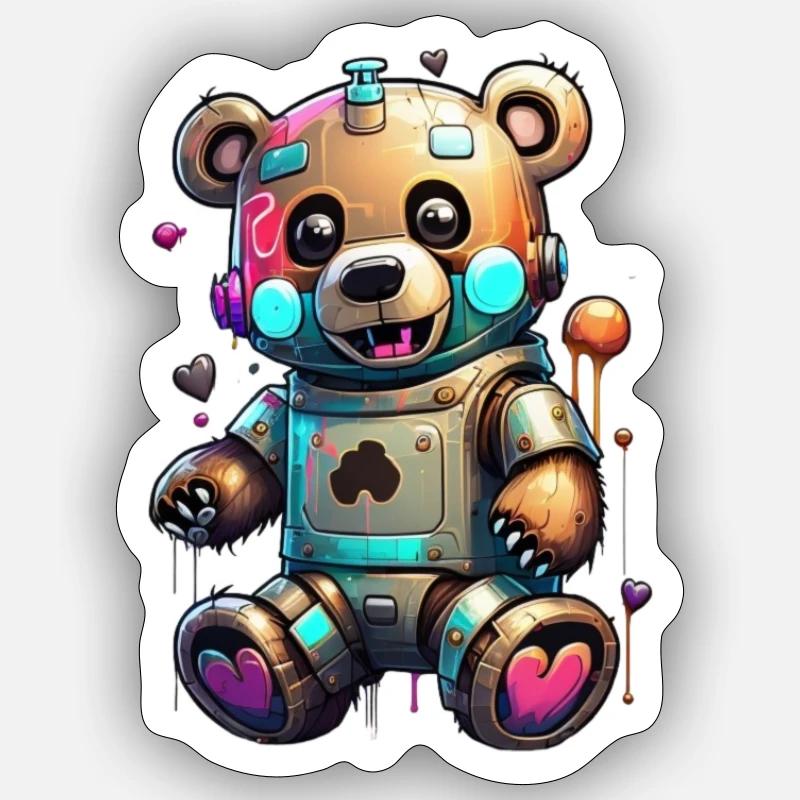 Ours robot - Sticker taille S (10 x 10 cm) - blanc mat