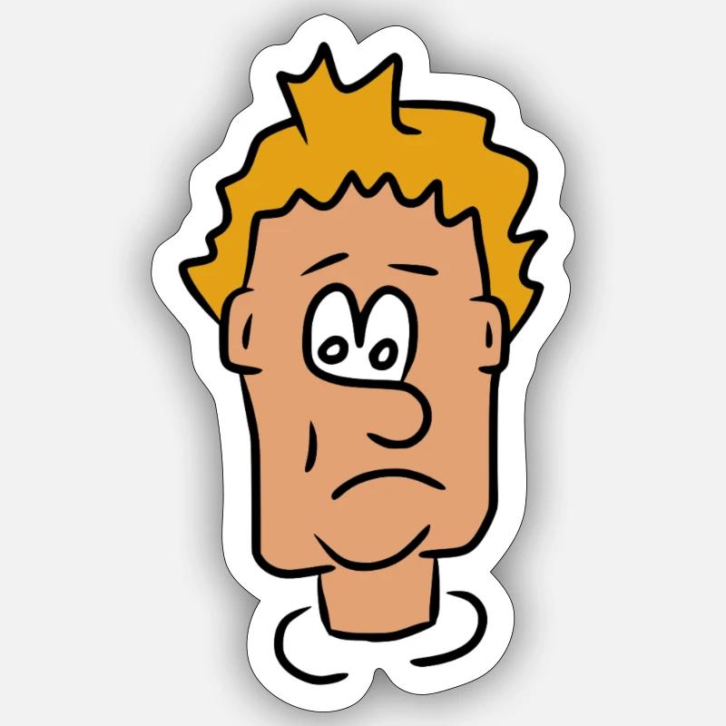 Triste visage comique insatisfait - Sticker taille S (10 x 10 cm) - blanc mat