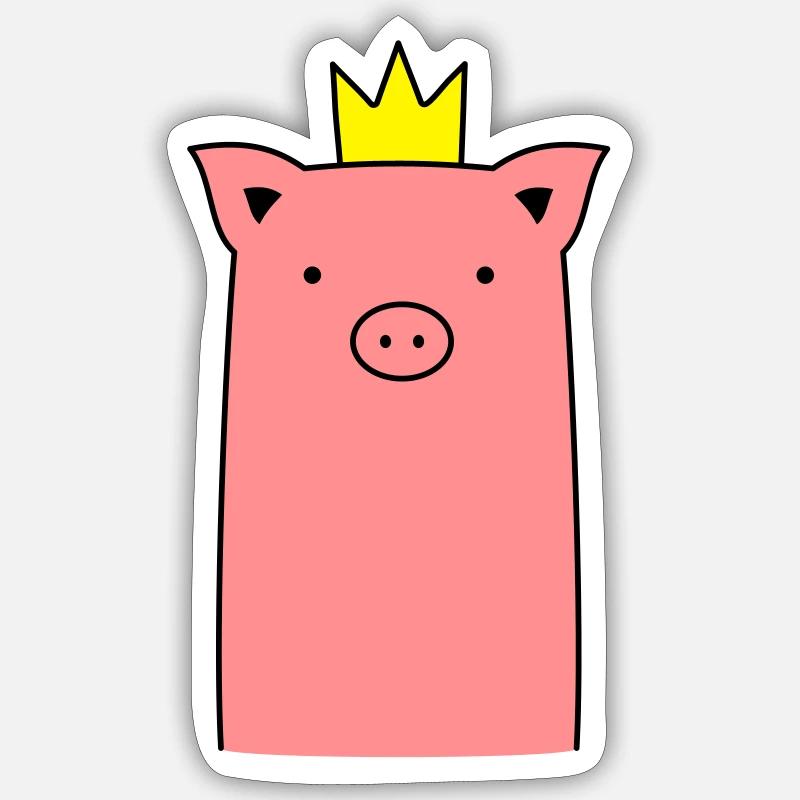 Sau Ferkel Schweinchen mit Krone Geschenk - Sticker Größe S (10 x 10 cm) - Mattweiß
