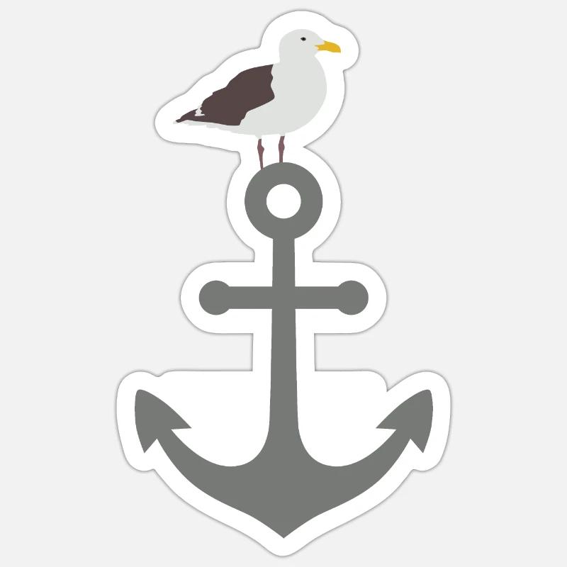 Mouette à l'ancre - Sticker taille S (10 x 10 cm) - blanc mat