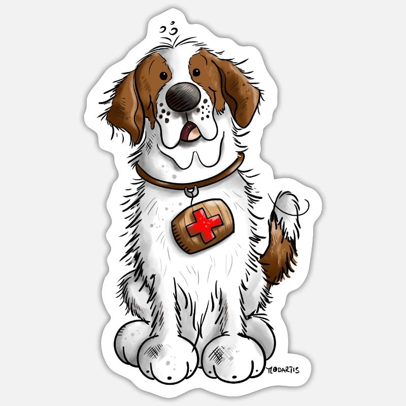 Mignon Saint Bernard Chien - Sticker taille S (10 x 10 cm) - blanc mat