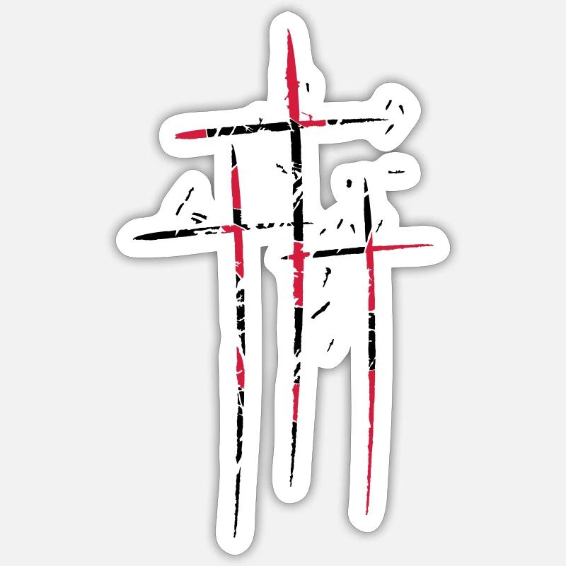 3 crosses design pattern scratch cool old tears br - Sticker size S (10 x 10 cm) - white matte