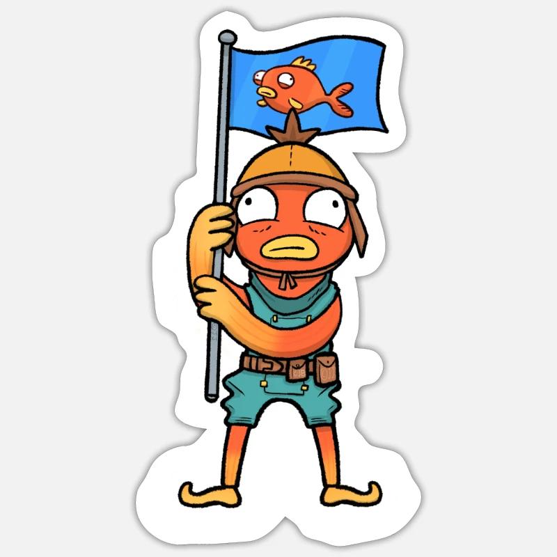 Garçon de poisson avec un dessin animé de drapeau de poisson Sticker taille S (10 x 10 cm)
