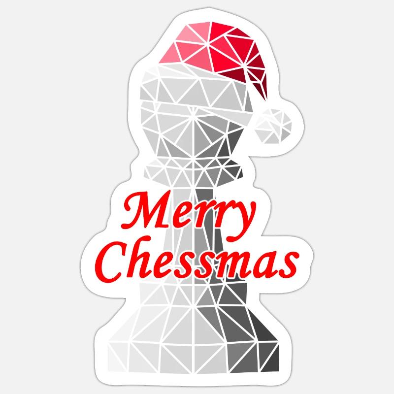 Pion d'échecs de Noël avec bonnet de Noel - Sticker taille S (10 x 10 cm) - blanc mat