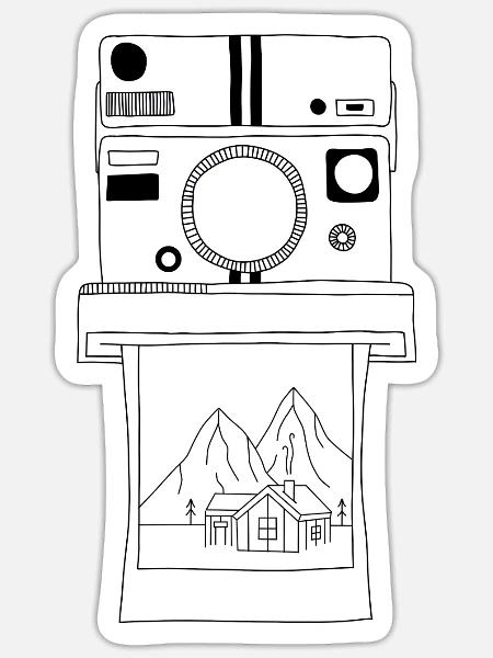 Berge Hütte Cabin Kamera - Sticker Größe S (10 x 10 cm) - Mattweiß