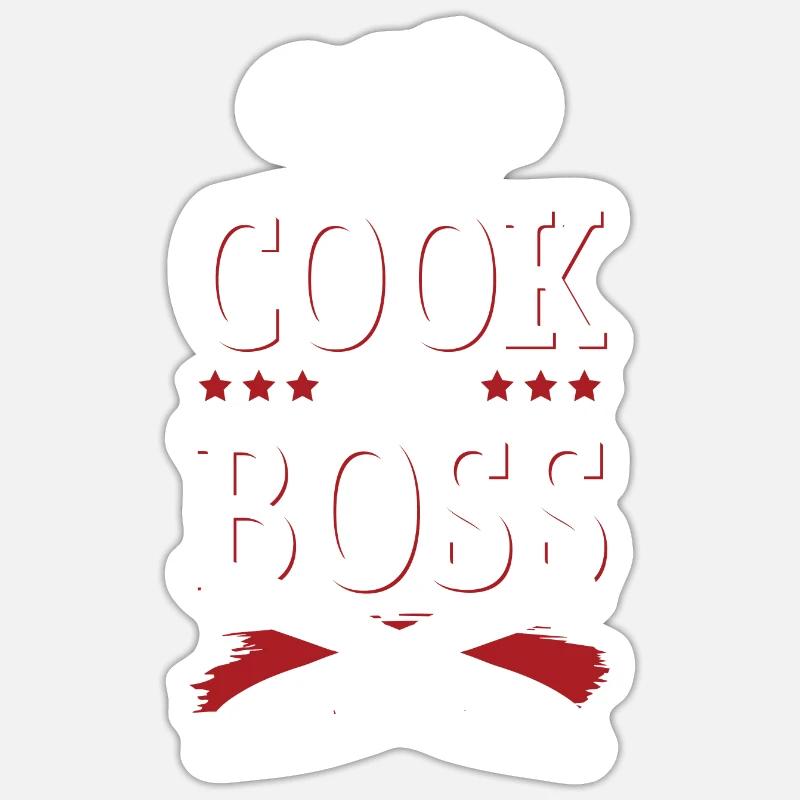 boss chef cuisinier - Sticker taille S (10 x 10 cm) - blanc mat