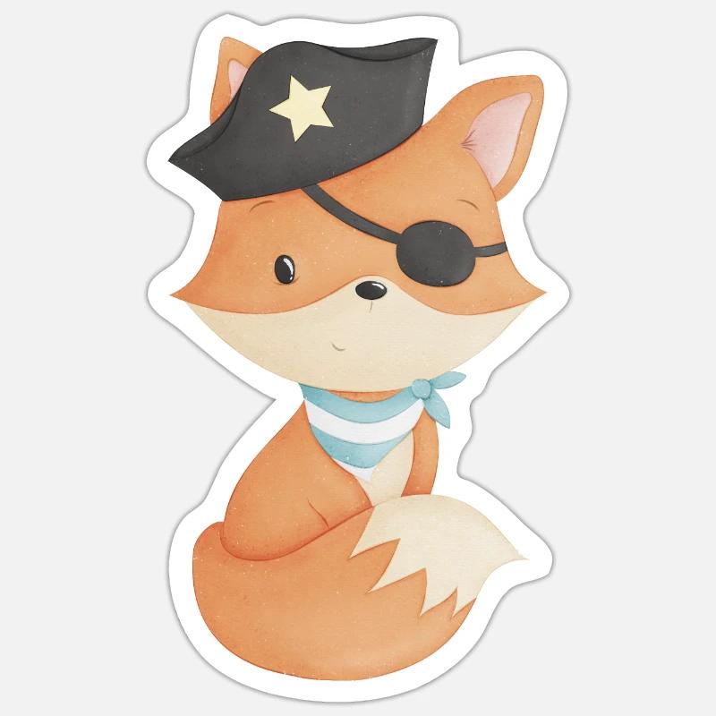 Fuchs als Pirat - Sticker Größe S (10 x 10 cm) - Mattweiß