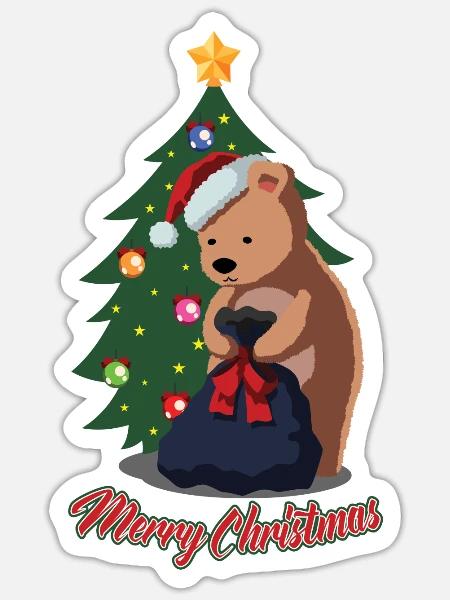 Weihnachten Eisbär - Lustige Weihnachten Süßes Tiergeschenk - Sticker Größe S (10 x 10 cm) - Mattweiß