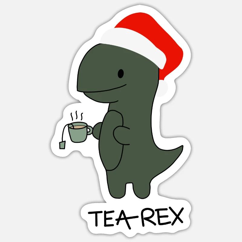 Tea-rex avec chapeau de Noël - Sticker taille S (10 x 10 cm) - blanc mat