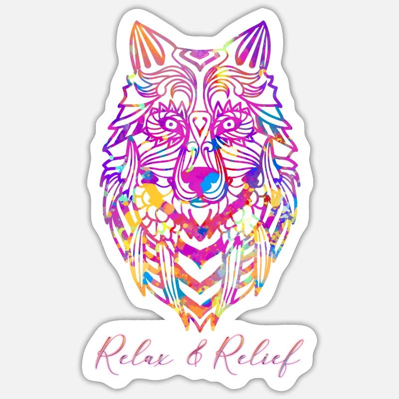 Relax&Relief Wolf - Sticker Größe S (10 x 10 cm) - Mattweiß