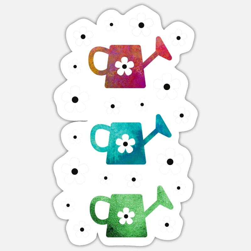 Gießkanne mit Blumen - Sticker Größe S (10 x 10 cm) - Mattweiß