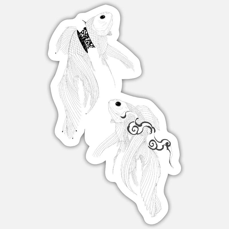 Bête Twin Koi - Sticker taille S (10 x 10 cm) - blanc mat