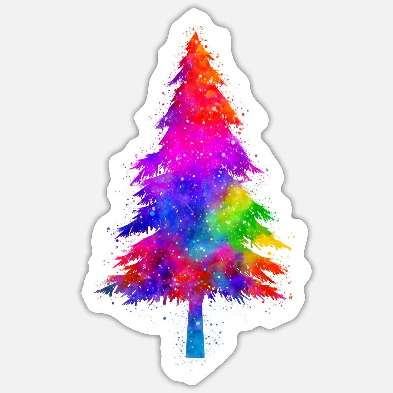 Weihnachtsbaum bunt Wasserfarben Geschenkidee - Sticker Größe S (10 x 10 cm) - Mattweiß