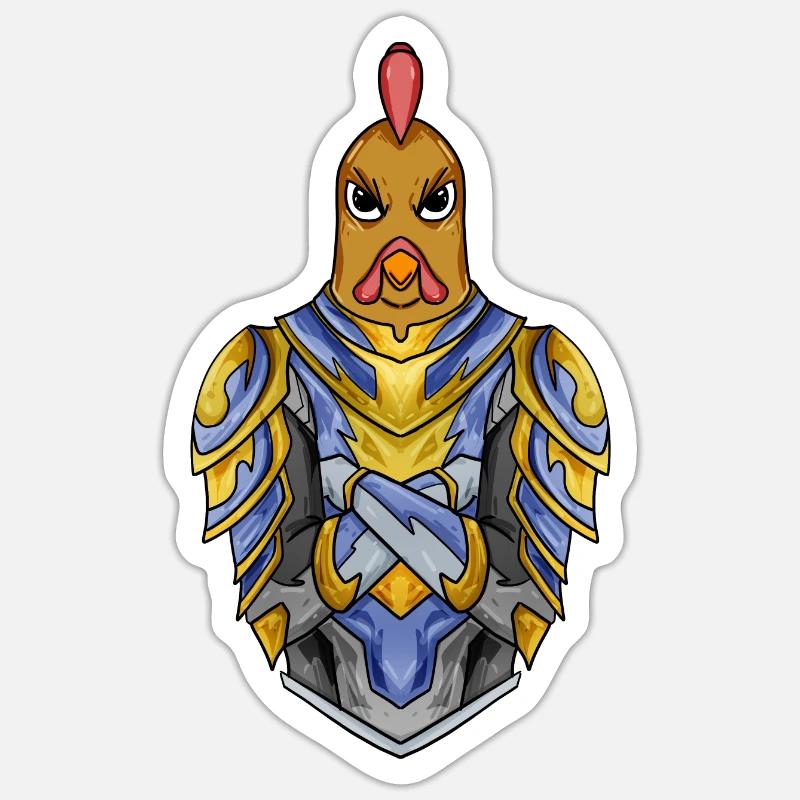 Knight Chicken with Armor Crusader - Sticker size S (10 x 10 cm) - white matte