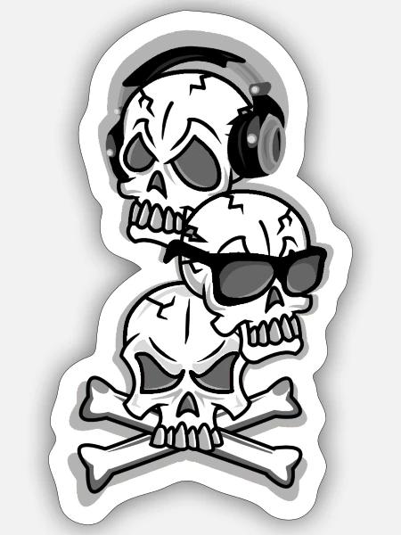 Drei Schädel, hören, sehen und sprechen nichts Böses - Sticker Größe S (10 x 10 cm) - Mattweiß