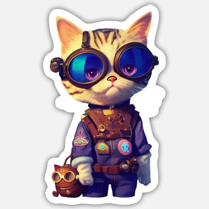 Aviator Cat - Sticker size S (10 x 10 cm) - white matte