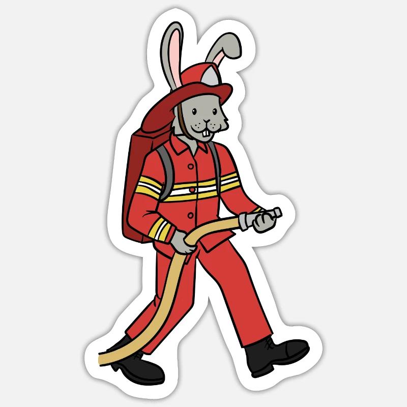 Pompiers lapin / lapin pompier - Sticker taille S (10 x 10 cm) - blanc mat