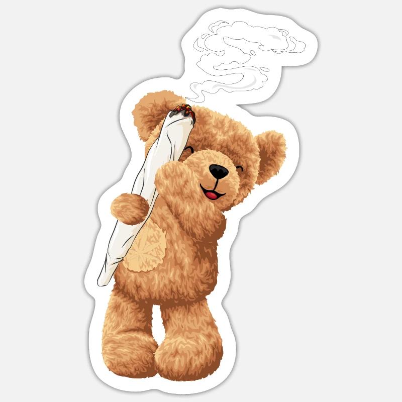 Bär Kiffen Hanf Geschenk - Sticker Größe S (10 x 10 cm) - Mattweiß