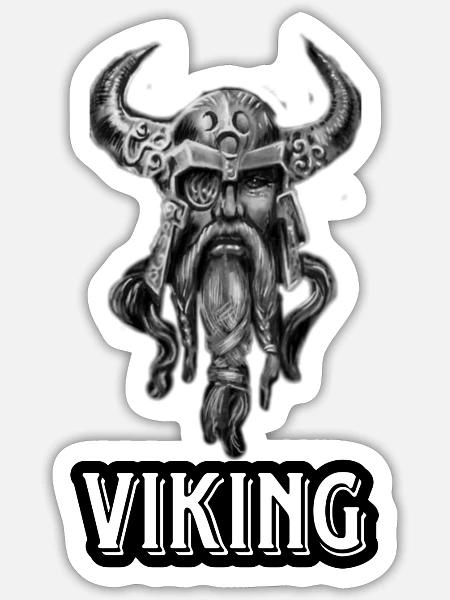 Wikinger mit Bart und Helm - Sticker Größe S (10 x 10 cm) - Mattweiß