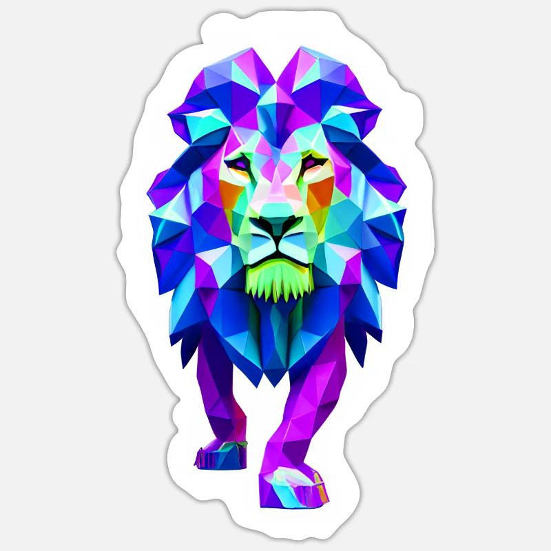 Blue polygonal lion - Sticker size S (10 x 10 cm) - white matte