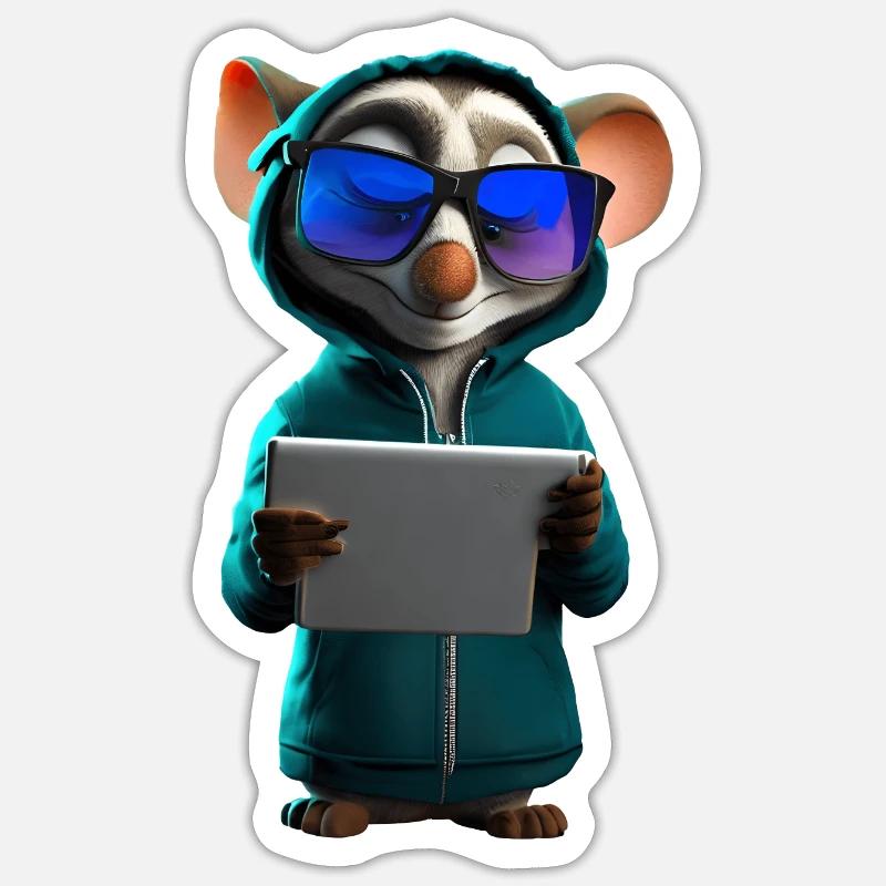 Souris nerd avec tablette - Sticker taille S (10 x 10 cm) - blanc mat