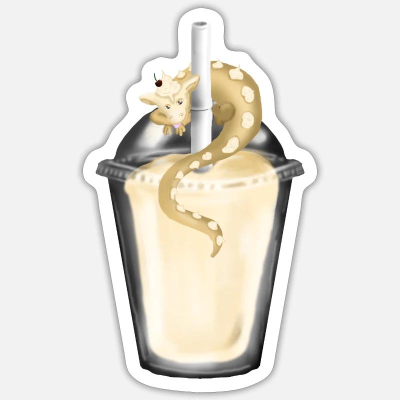 Milkshake avec dragon - Sticker taille S (10 x 10 cm) - blanc mat