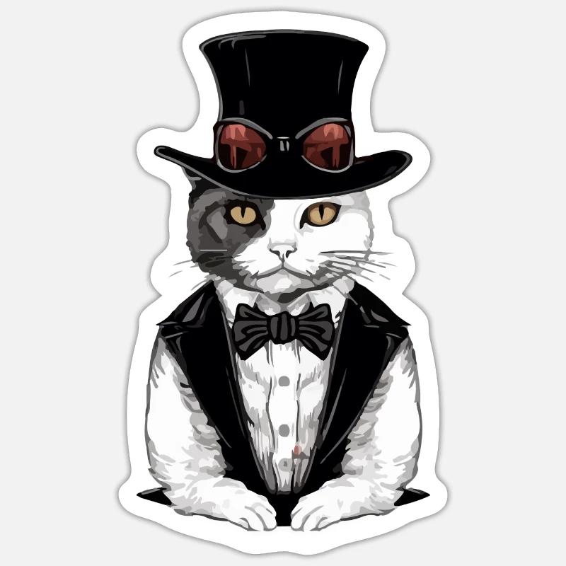 Hecty le chat chic - Sticker taille S (10 x 10 cm) - blanc mat