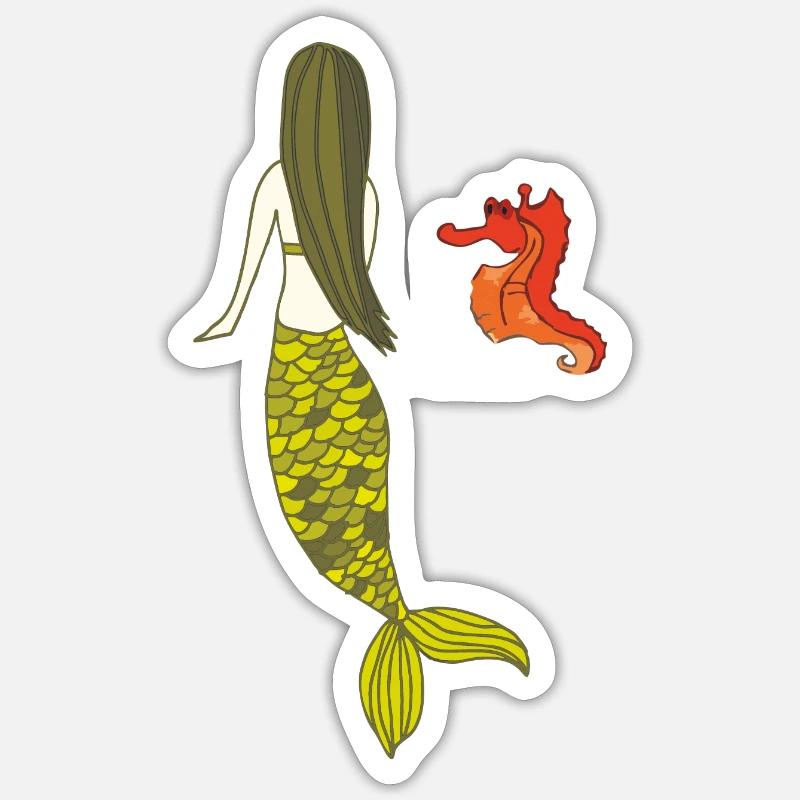 Date de sirène avec hippocampe - Sticker taille S (10 x 10 cm) - blanc mat
