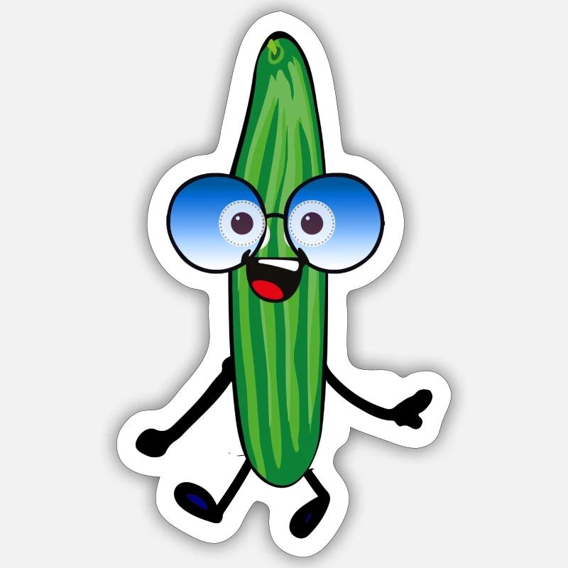 Concombre heureux,Concombre,Lunettes de soleil,Joyeux, - Sticker taille S (10 x 10 cm) - blanc mat