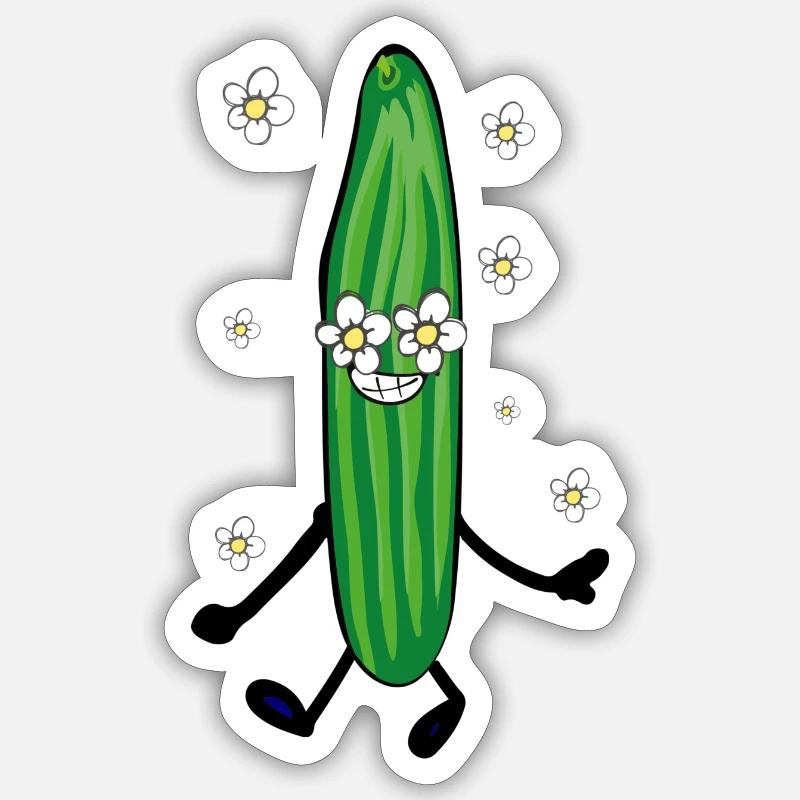 concombre, fleurs, bande dessinée, flower power - Sticker taille S (10 x 10 cm) - blanc mat