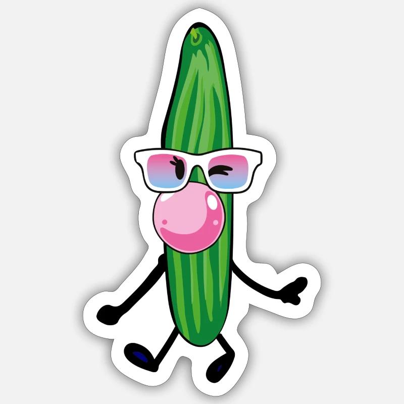 cucumber ,chewing gum,comic,sunglasses - Sticker size S (10 x 10 cm) - white matte