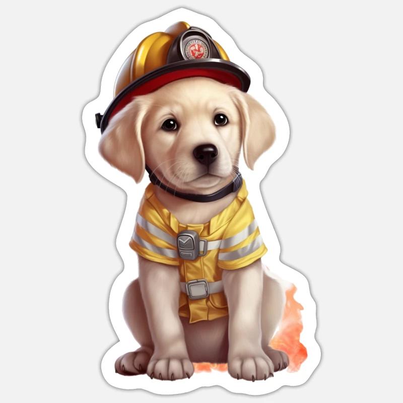 Firefighter cute labrador - Sticker size S (10 x 10 cm) - white matte