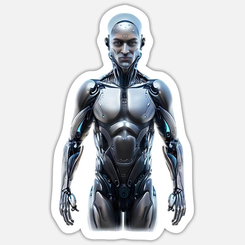Futuristic robot with AI - Sticker size S (10 x 10 cm) - white matte