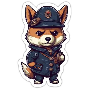 Chien japonais Shiba Inu, policier de profession - Sticker taille S (10 x 10 cm) - blanc mat - Devant