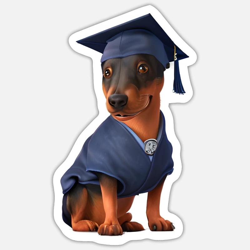 Bachelor Dobermann Schulabschluss Studium Hunde Sticker Größe S (10 x 10 cm)