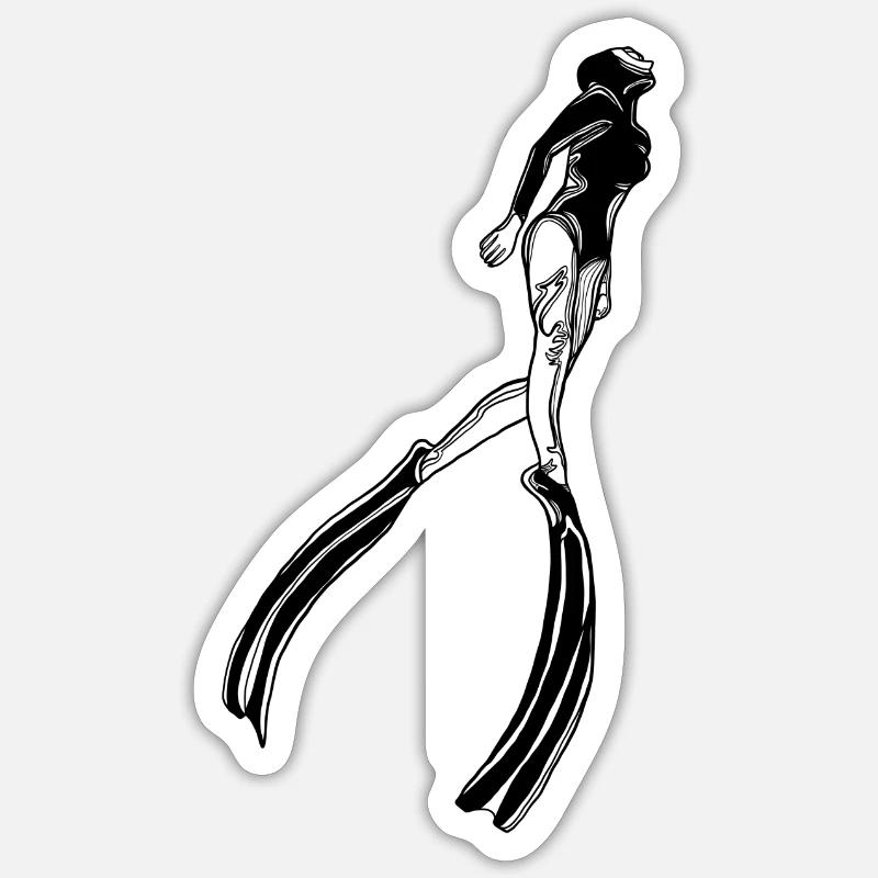 Femme plongeuse libre avec palmes - Sticker taille S (10 x 10 cm) - blanc mat