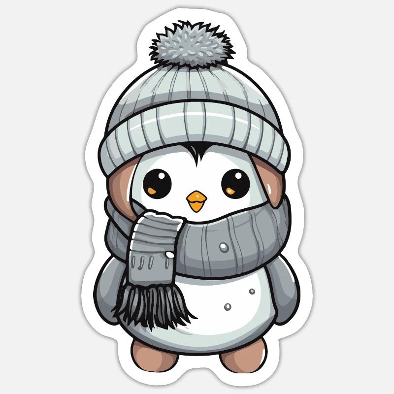 Pinguin Winter Tier Niedlich Comic - Sticker Größe S (10 x 10 cm) - Mattweiß