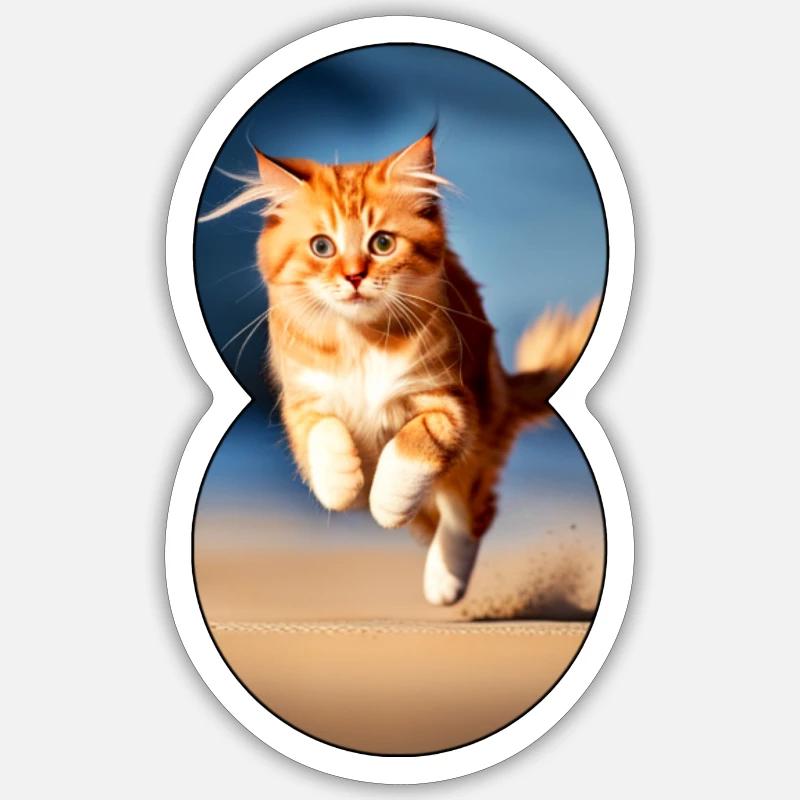 Chat en cours d’exécution 7 - Sticker taille S (10 x 10 cm) - blanc mat