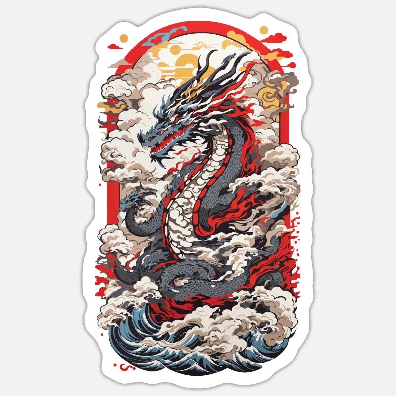 Japan Drachen Ukiyo-E Retro Kunst Design - Sticker Größe S (10 x 10 cm) - Mattweiß