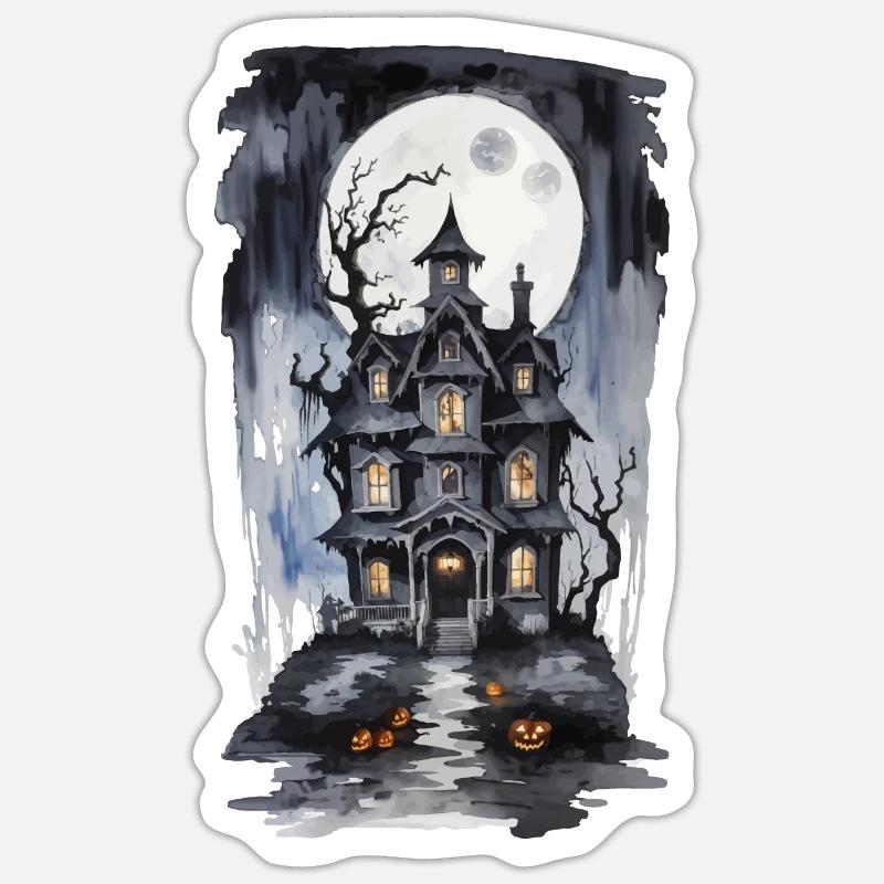 Halloween Full Moon Witch House Horror Design Sticker size S (10 x 10 cm)